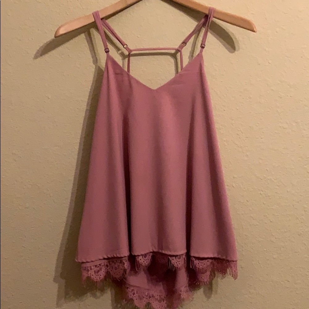 Pink strap top with lace detail & open back